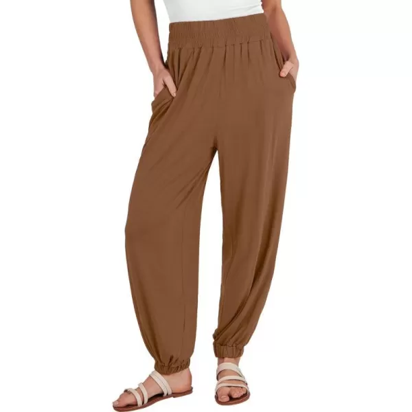 imageANRABESS Womens Summer Palazzo Pants Casual Loose Elastic High Waist Lounge Baggy Joggers Trousers with PocketsBrown