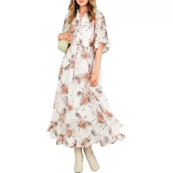 imageANRABESS Womens Summer Ruffle Maxi Dress Floral Print 34 Bell Sleeve V Neck High Waist Flowy Boho Long DressFlora 08
