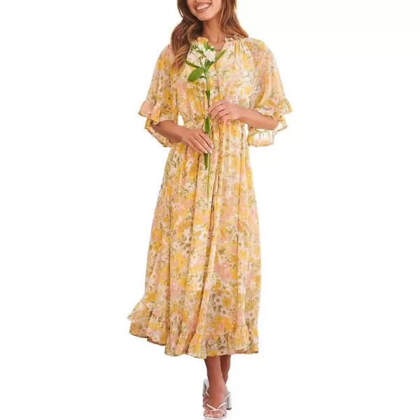 imageANRABESS Womens Summer Ruffle Maxi Dress Floral Print 34 Bell Sleeve V Neck High Waist Flowy Boho Long DressFloral 07