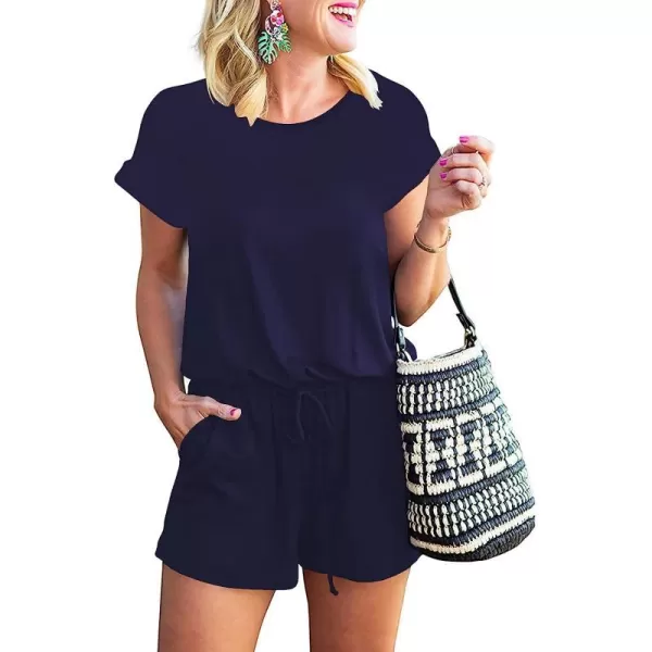imageANRABESS Womens Summer Short Sleeve Striped Jumpsuit Rompers with Pockets Short Pant Rompers Pajamas Loungewear01 Navy Blue