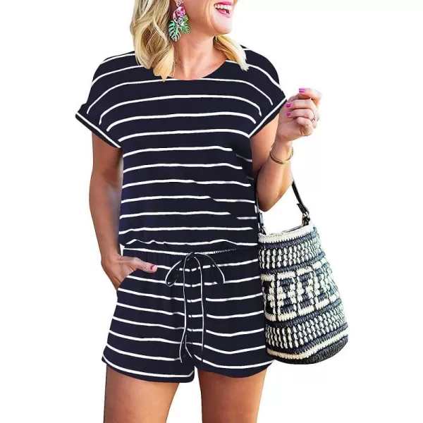 imageANRABESS Womens Summer Short Sleeve Striped Jumpsuit Rompers with Pockets Short Pant Rompers Pajamas Loungewear01 Navy amp White