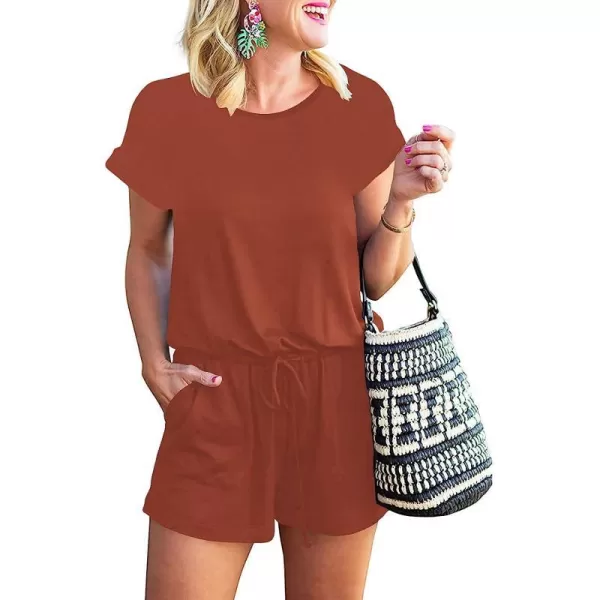 imageANRABESS Womens Summer Short Sleeve Striped Jumpsuit Rompers with Pockets Short Pant Rompers Pajamas Loungewear01 Orange Red