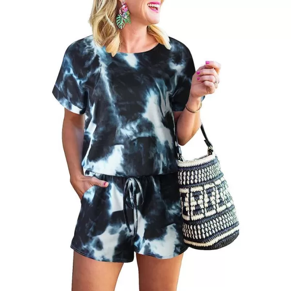 imageANRABESS Womens Summer Short Sleeve Striped Jumpsuit Rompers with Pockets Short Pant Rompers Pajamas Loungewear01 Tie Dye 2