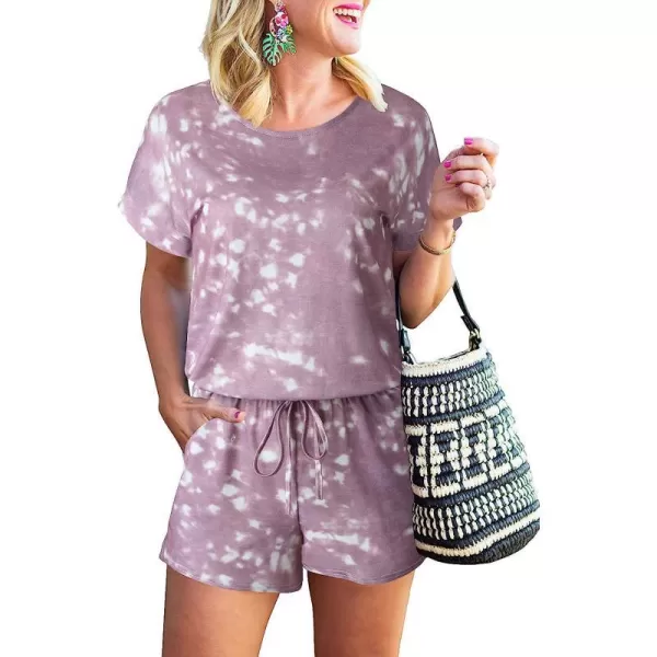 imageANRABESS Womens Summer Short Sleeve Striped Jumpsuit Rompers with Pockets Short Pant Rompers Pajamas Loungewear01 Tie Dye 5