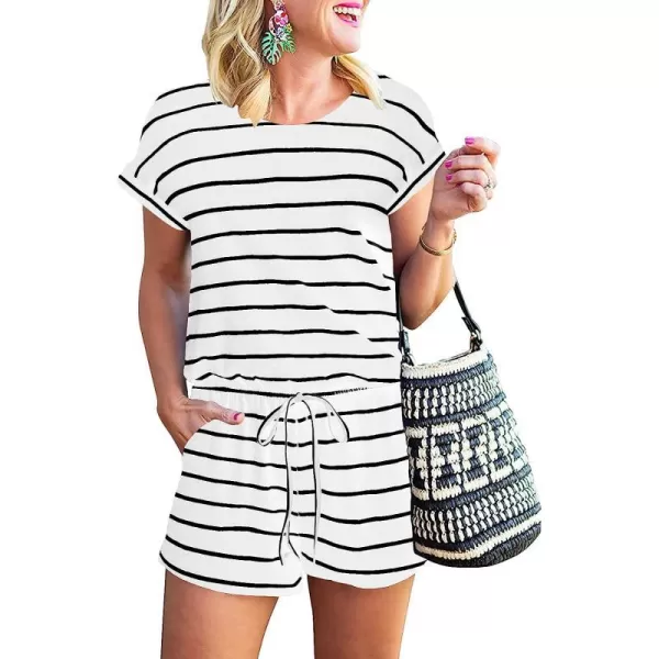 imageANRABESS Womens Summer Short Sleeve Striped Jumpsuit Rompers with Pockets Short Pant Rompers Pajamas Loungewear01 White amp Black