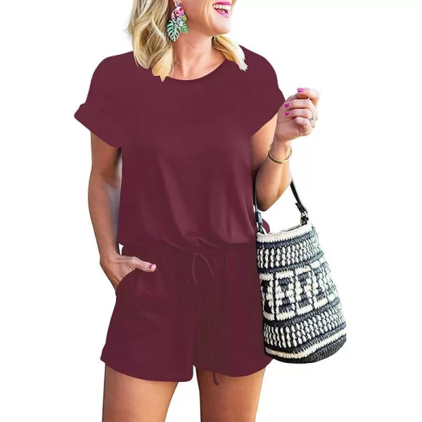 imageANRABESS Womens Summer Short Sleeve Striped Jumpsuit Rompers with Pockets Short Pant Rompers Pajamas Loungewear01 Wine Red