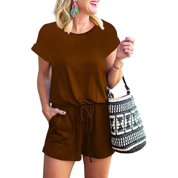 imageANRABESS Womens Summer Short Sleeve Striped Jumpsuit Rompers with Pockets Short Pant Rompers Pajamas Loungewear04 Brown