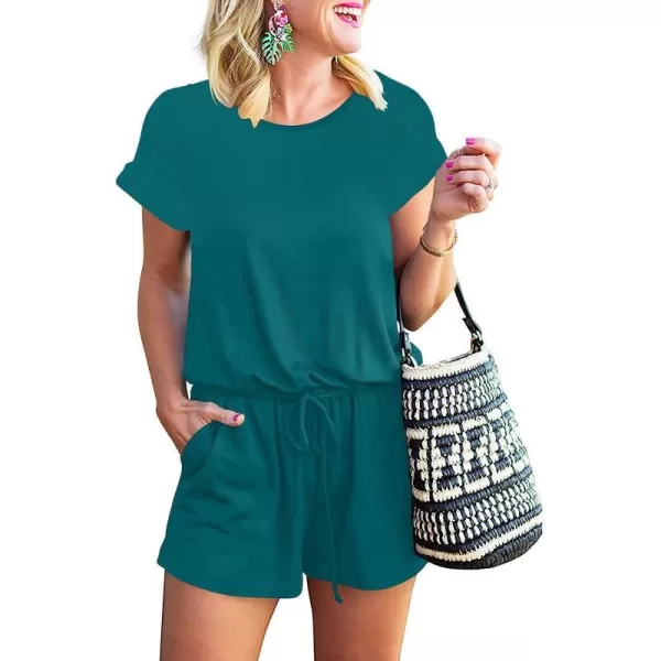 imageANRABESS Womens Summer Short Sleeve Striped Jumpsuit Rompers with Pockets Short Pant Rompers Pajamas Loungewear04 Lake