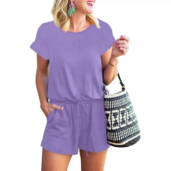 imageANRABESS Womens Summer Short Sleeve Striped Jumpsuit Rompers with Pockets Short Pant Rompers Pajamas Loungewear04 Purple