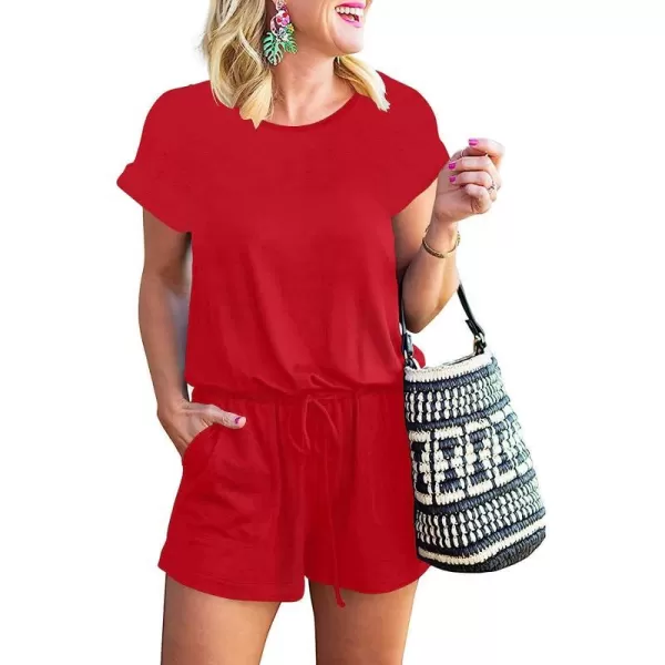 imageANRABESS Womens Summer Short Sleeve Striped Jumpsuit Rompers with Pockets Short Pant Rompers Pajamas Loungewear04 Red