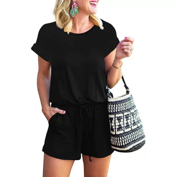 imageANRABESS Womens Summer Short Sleeve Striped Jumpsuit Rompers with Pockets Short Pant Rompers Pajamas LoungewearBlack