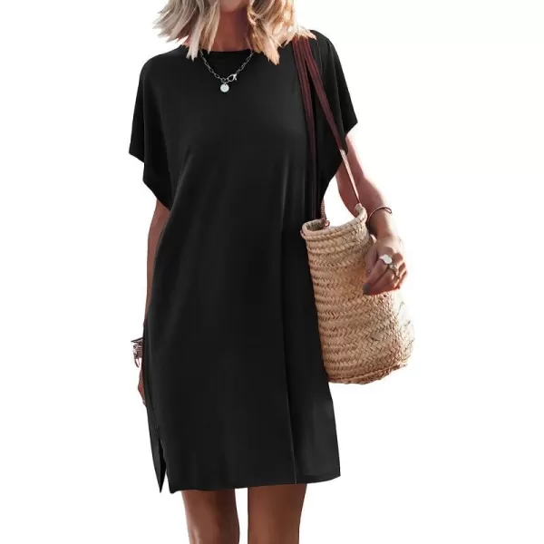 imageANRABESS Womens Summer Short Sleeve TShirt Dress Casual Loose Slit Beach Mini Dress Tunic TopBlack