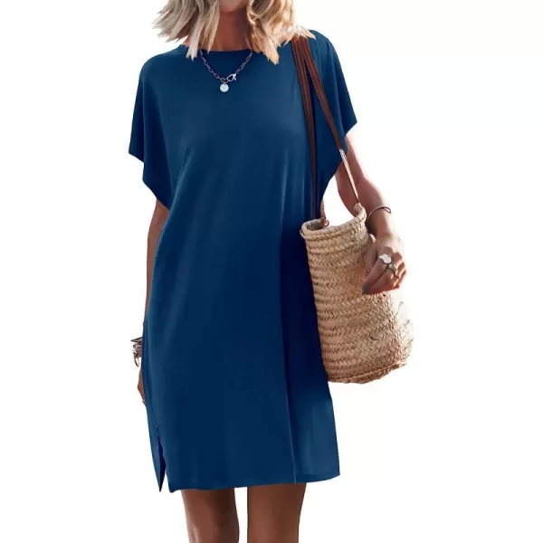 imageANRABESS Womens Summer Short Sleeve TShirt Dress Casual Loose Slit Beach Mini Dress Tunic TopBlue