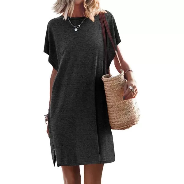 imageANRABESS Womens Summer Short Sleeve TShirt Dress Casual Loose Slit Beach Mini Dress Tunic TopDark Gray