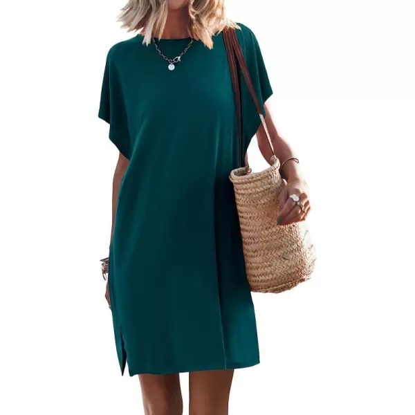 imageANRABESS Womens Summer Short Sleeve TShirt Dress Casual Loose Slit Beach Mini Dress Tunic TopDeep Green