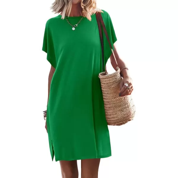 imageANRABESS Womens Summer Short Sleeve TShirt Dress Casual Loose Slit Beach Mini Dress Tunic TopGreen