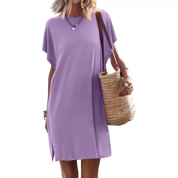 imageANRABESS Womens Summer Short Sleeve TShirt Dress Casual Loose Slit Beach Mini Dress Tunic TopLight Purple