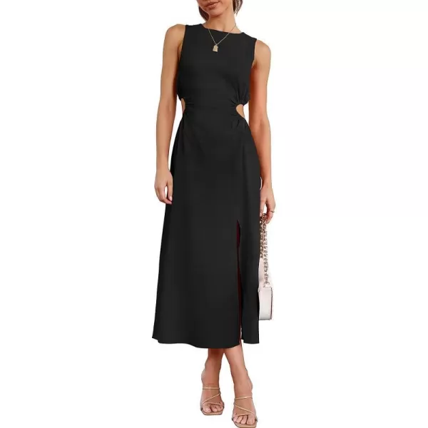 imageANRABESS Womens Summer Sleeveless Cutout Maxi Dress Bodycon Slit Beach Wedding Guest DressesBlack