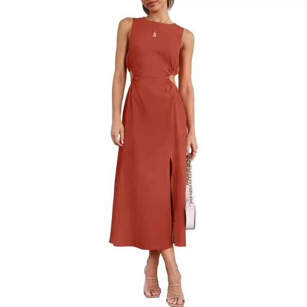 imageANRABESS Womens Summer Sleeveless Cutout Maxi Dress Bodycon Slit Beach Wedding Guest DressesBrick Red