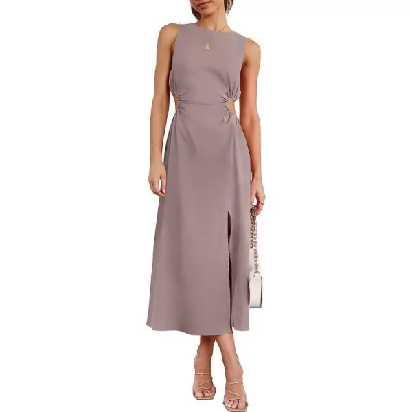 imageANRABESS Womens Summer Sleeveless Cutout Maxi Dress Bodycon Slit Beach Wedding Guest DressesLight Tan