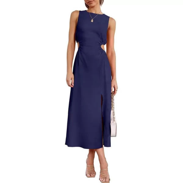 imageANRABESS Womens Summer Sleeveless Cutout Maxi Dress Bodycon Slit Beach Wedding Guest DressesNavy Blue