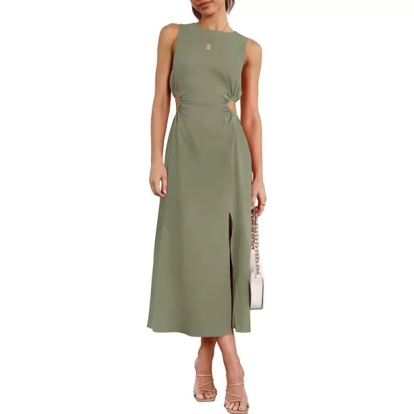 imageANRABESS Womens Summer Sleeveless Cutout Maxi Dress Bodycon Slit Beach Wedding Guest DressesOlive