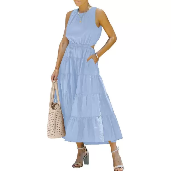 imageANRABESS Womens Summer Sleeveless Cutout Maxi Dress Crewneck Tiered Flowy ALine Sundress with PocketsBlue