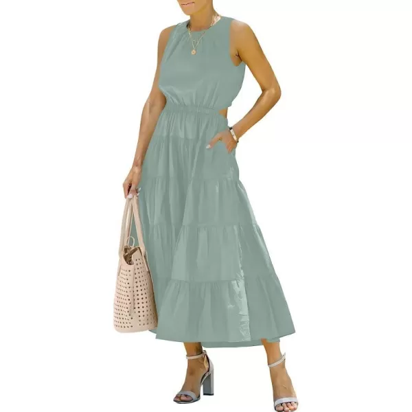 imageANRABESS Womens Summer Sleeveless Cutout Maxi Dress Crewneck Tiered Flowy ALine Sundress with PocketsGray Blue
