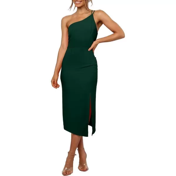 imageANRABESS Womens Summer Sleeveless One Shoulder Spaghetti Strap Backless Bodycon Slit Party Cocktail Midi DressGreen