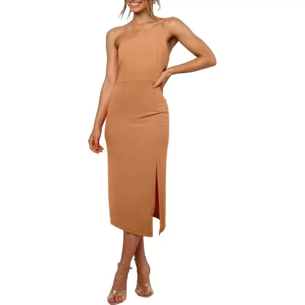 imageANRABESS Womens Summer Sleeveless One Shoulder Spaghetti Strap Backless Bodycon Slit Party Cocktail Midi DressOrange