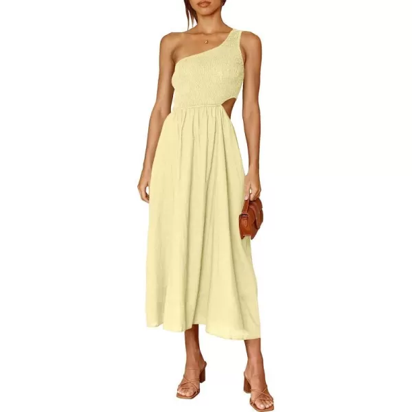 imageANRABESS Womens Summer Sleeveless Smocked One Shoulder Cutout Sundress Flowy ALine Beach Long Maxi DressBeige