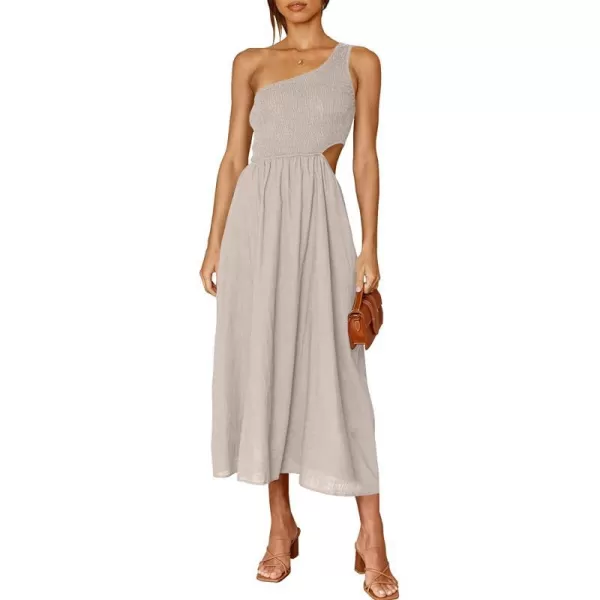 imageANRABESS Womens Summer Sleeveless Smocked One Shoulder Cutout Sundress Flowy ALine Beach Long Maxi DressGray