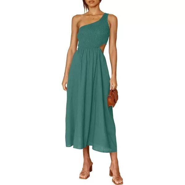 imageANRABESS Womens Summer Sleeveless Smocked One Shoulder Cutout Sundress Flowy ALine Beach Long Maxi DressLake