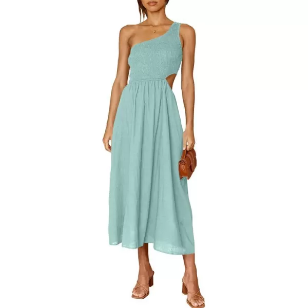 imageANRABESS Womens Summer Sleeveless Smocked One Shoulder Cutout Sundress Flowy ALine Beach Long Maxi DressLight Blue