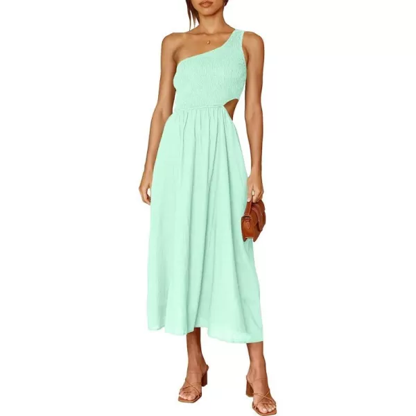 imageANRABESS Womens Summer Sleeveless Smocked One Shoulder Cutout Sundress Flowy ALine Beach Long Maxi DressLight Green