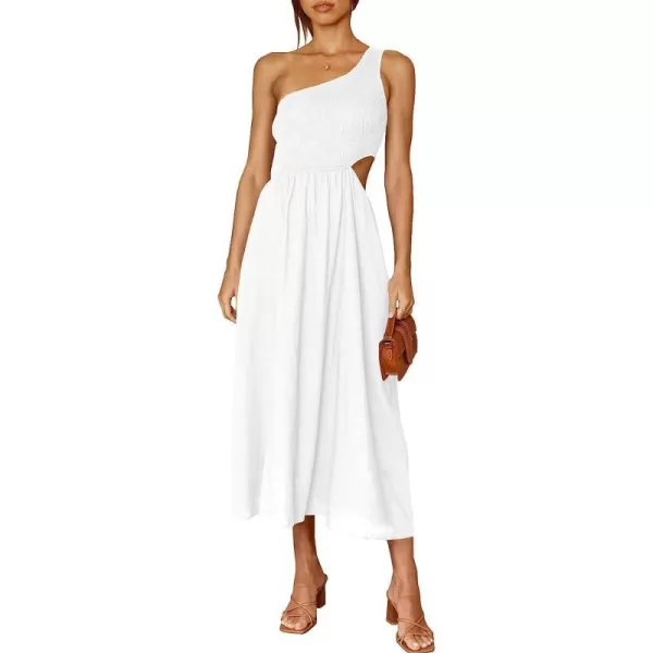 imageANRABESS Womens Summer Sleeveless Smocked One Shoulder Cutout Sundress Flowy ALine Beach Long Maxi DressWihte