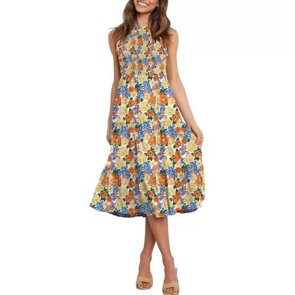 imageANRABESS Womens Summer Sleeveless Smocked Sundress Elastic Waist Tiered Swing A Line Beach Midi Dress with PocketsFloral 03