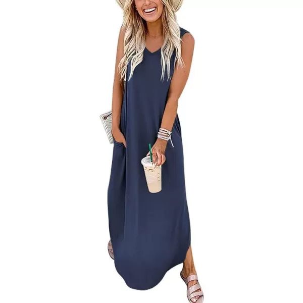 imageANRABESS Womens Summer Sleeveless V Neck Casual Loose Flowy Slit Maxi Beach Long Dresses with PocketsNavy Blue