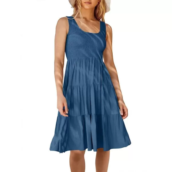 imageANRABESS Womens Summer Sleevelesss Scoop Neck Smocked Ruffle Tiered Mini Tank Beach DressDeep Blue