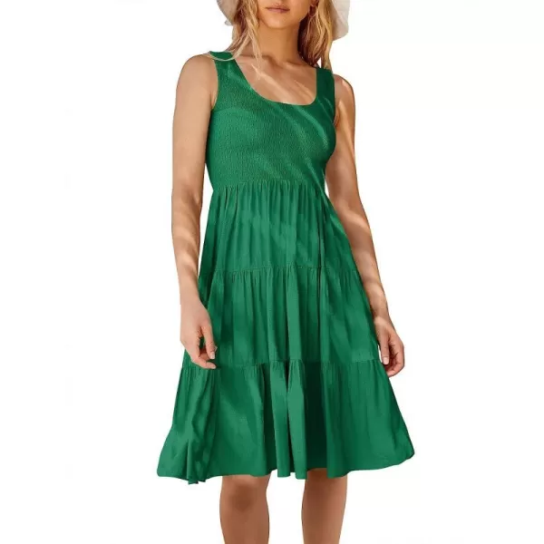 imageANRABESS Womens Summer Sleevelesss Scoop Neck Smocked Ruffle Tiered Mini Tank Beach DressGreen