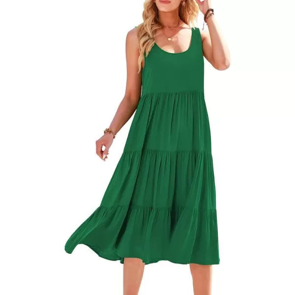 imageANRABESS Womens Summer Sleevelesss Scoop Neck Sundress Loose Casual Pleated Swing Flowy Beach Tank Midi Dress with PocketsGreen