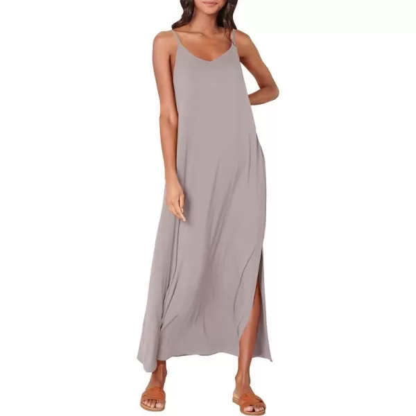 imageANRABESS Womens Summer Spaghetti Strap V Neck Casual Loose Backless Slit Maxi Beach Sun DressGrey