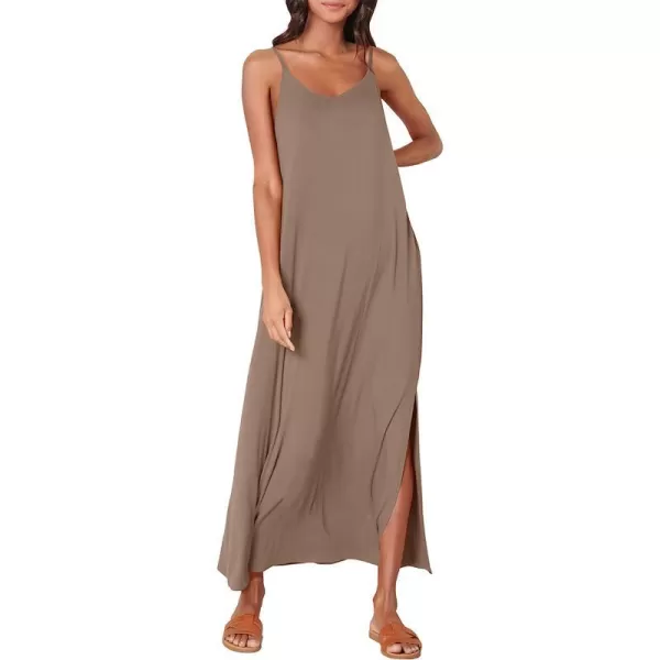 imageANRABESS Womens Summer Spaghetti Strap V Neck Casual Loose Backless Slit Maxi Beach Sun DressKhaki