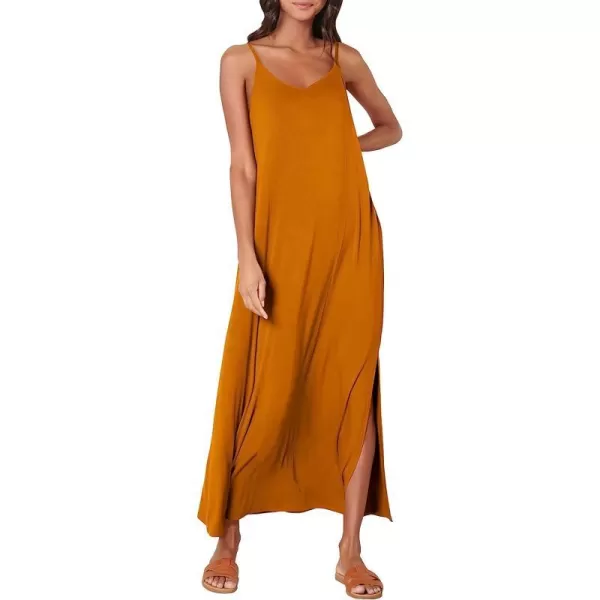 imageANRABESS Womens Summer Spaghetti Strap V Neck Casual Loose Backless Slit Maxi Beach Sun DressYellow