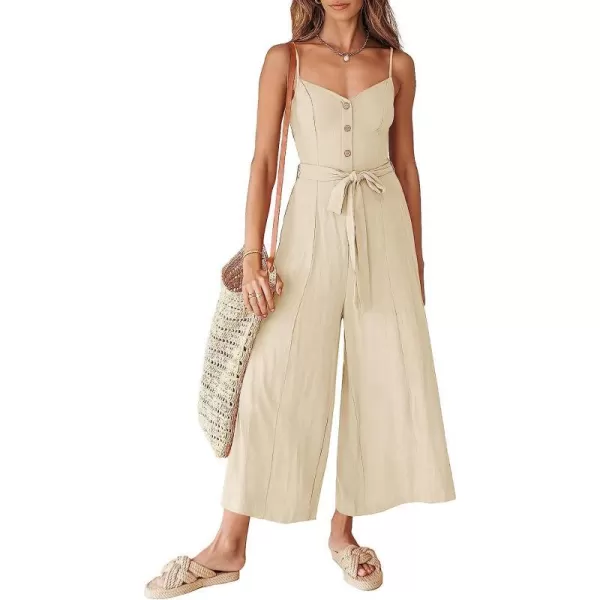 imageANRABESS Womens Summer Spaghetti Straps V Neck Smocked Wide Leg Jumpsuits Rompers With BeltApricot