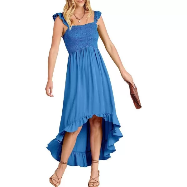 imageANRABESS Womens Summer Square Neck Strap Ruffle Sleeve Maxi Dress Smocked High Low Hem Flowy Beach Sundress with Pockets02blue