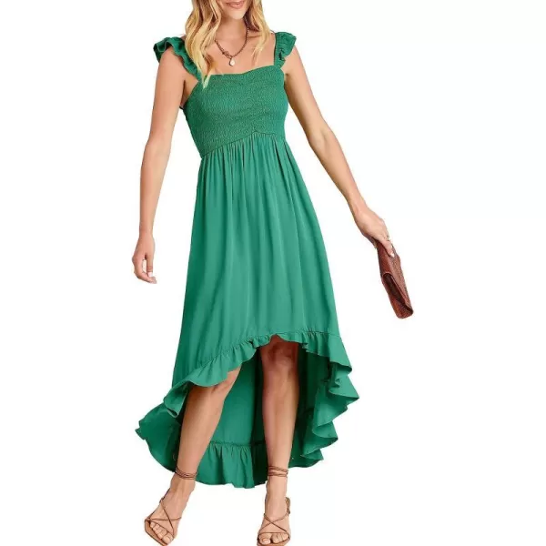 imageANRABESS Womens Summer Square Neck Strap Ruffle Sleeve Maxi Dress Smocked High Low Hem Flowy Beach Sundress with Pockets05sage