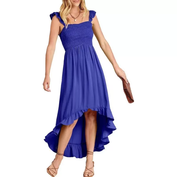 imageANRABESS Womens Summer Square Neck Strap Ruffle Sleeve Maxi Dress Smocked High Low Hem Flowy Beach Sundress with Pockets07royal Blue