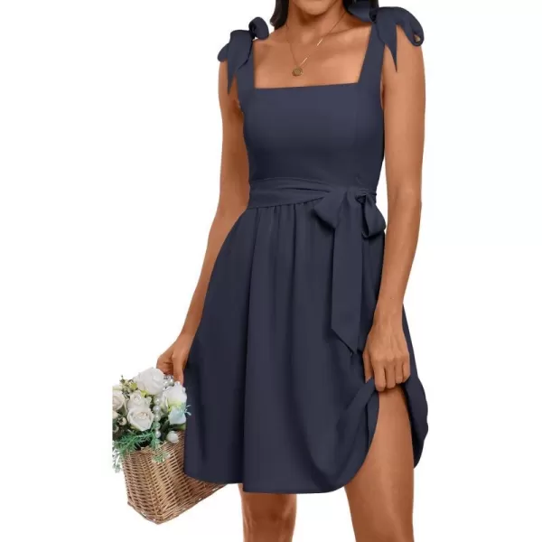 imageANRABESS Womens Summer Tie Strap Mini Dress Square Neck Smocked Sleeveless A Line Swing Elegant Cute Short DressesDark Blue