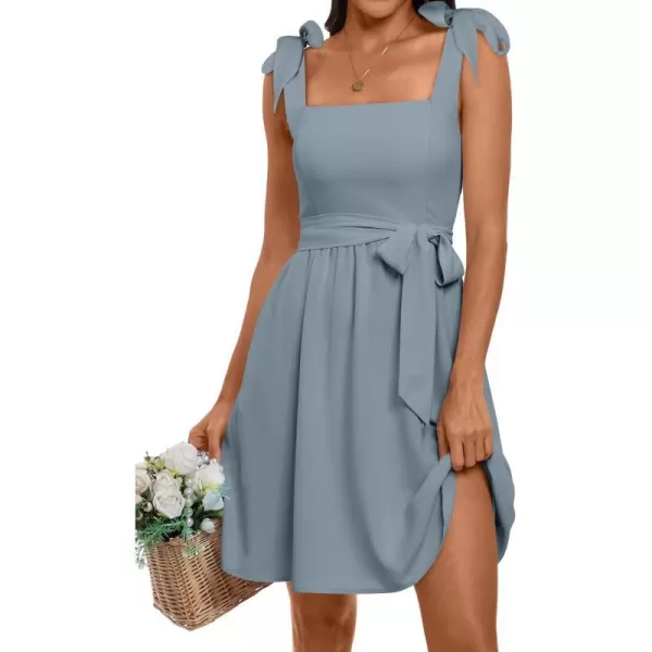 imageANRABESS Womens Summer Tie Strap Mini Dress Square Neck Smocked Sleeveless A Line Swing Elegant Cute Short DressesGrey Blue